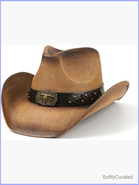 Western Straw Cowboy Hat Wide Brim Sun Protection Unisex main image 5